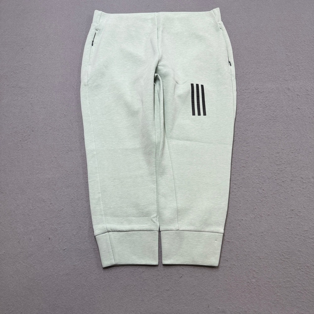 Adidas Joggers Women's 2XL Mint Green 3-Stripes Cropped High Rise Gym Activewear